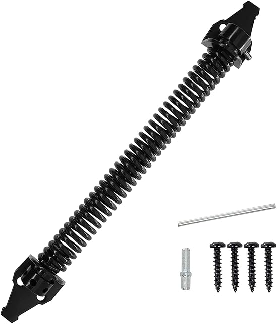 Hotop 14 Inch Self Closing Gate Door Spring Hardware Metal Spring Closure Black Closing Spring Adjustable Gate Closer for Wooden and Vinyl Fence Door Gate