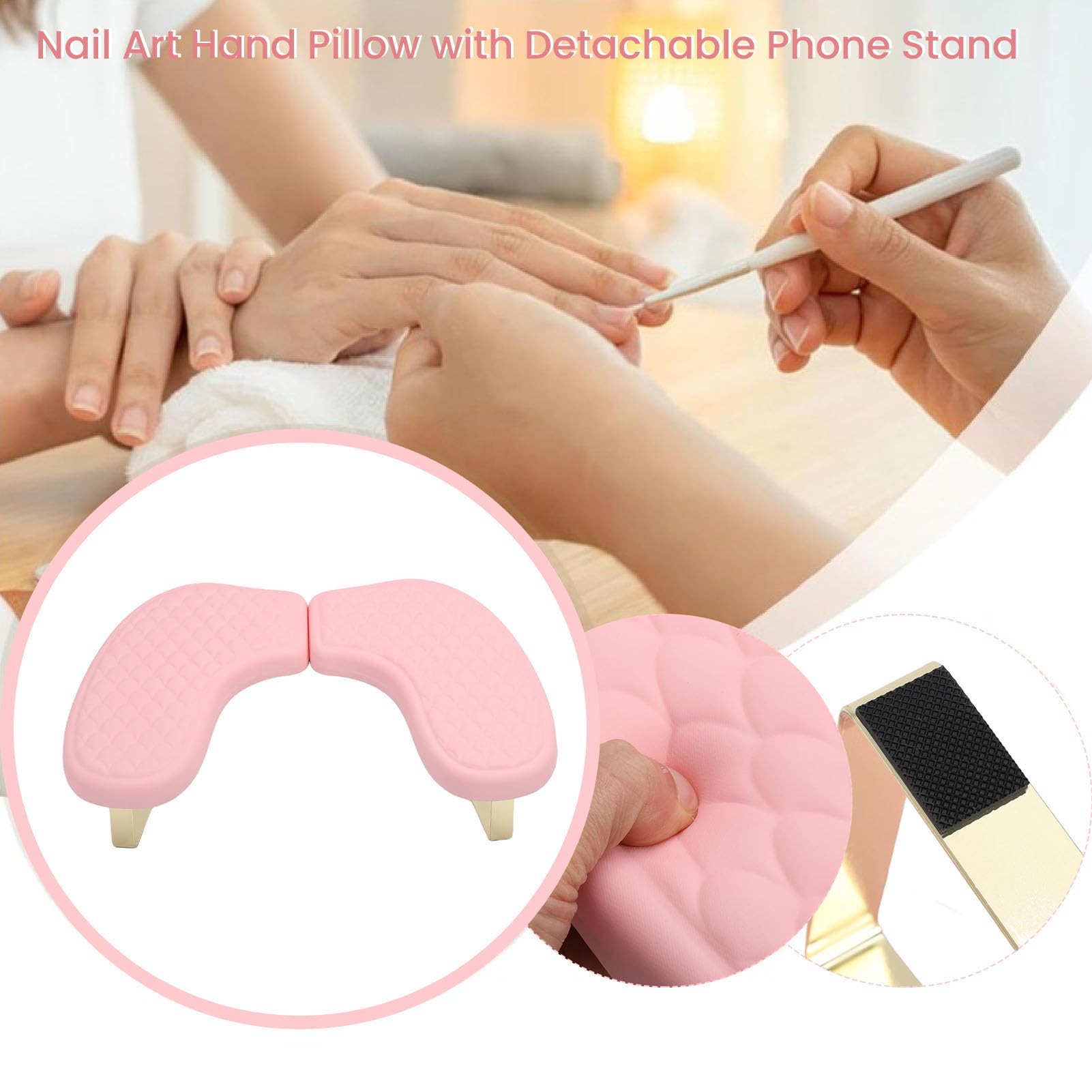 Poggiamano per Braccio per Unghie a Forma di U per Unghie, Cuscino per Poggiamano per Manicure Tech 45 Cm X 31 Cm X 18 con Cinturino per Telefono per Workstation Salon (PINK)