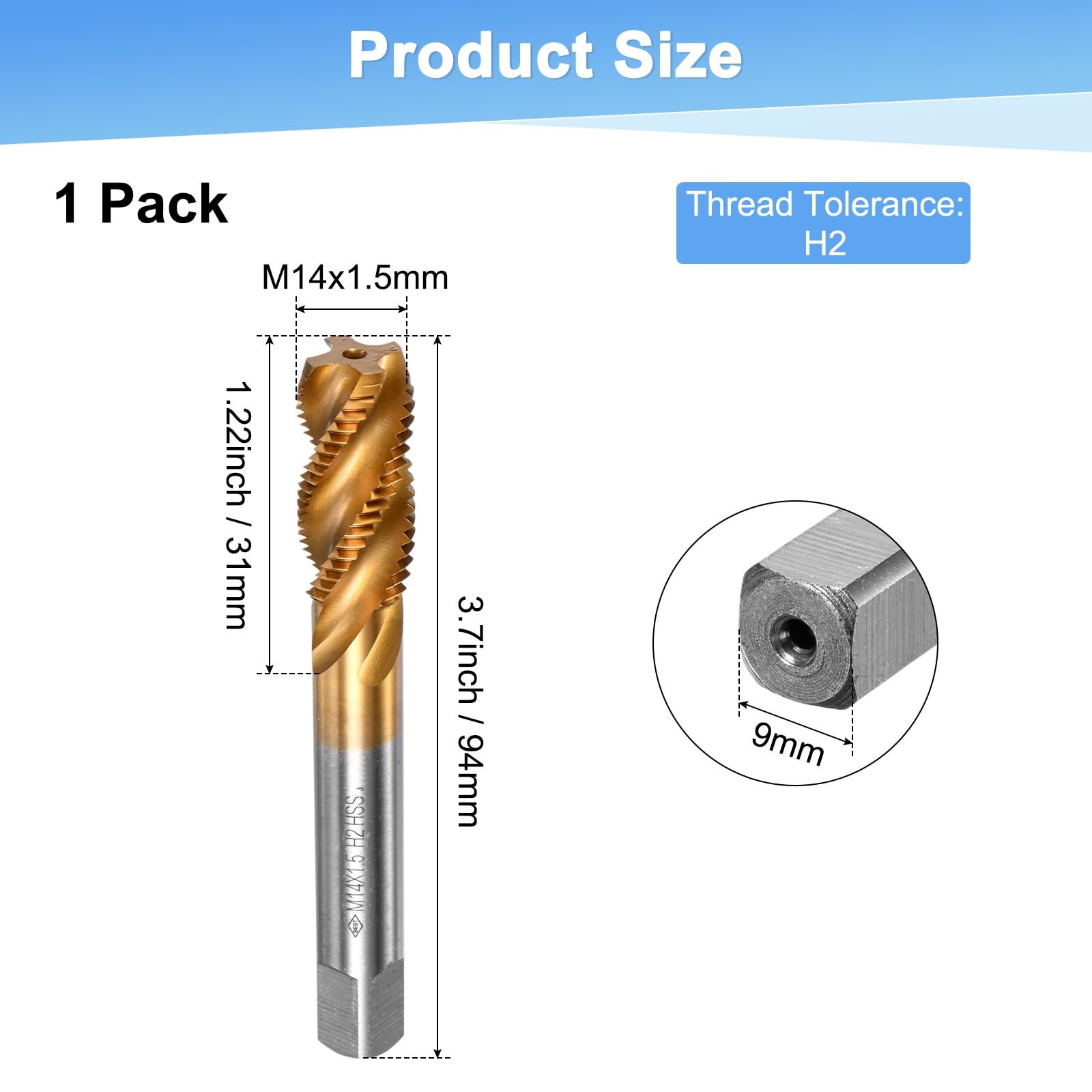 M METERXITY 1-Pack M14x1.5mm Metric Spiral Flute Thread Tap - Image 3