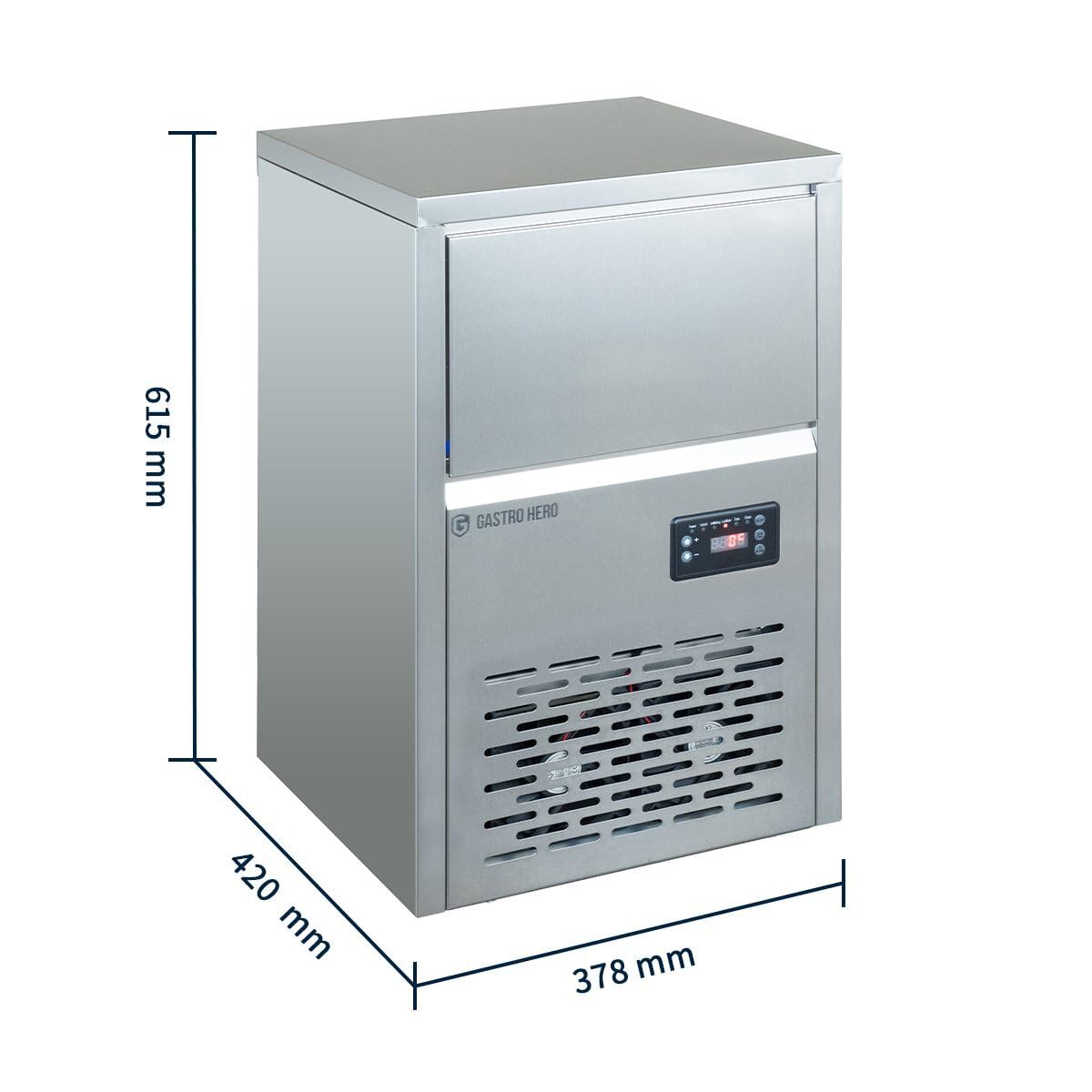 GastroHero Eiswürfelbereiter ECO 40 kg Vollwürfel Eiswürfelmaschine Edelstahl Eismaschine 40 kg/24h Eisbereiter Gastro luftgekühlt Vorratsbehälter 10 kg