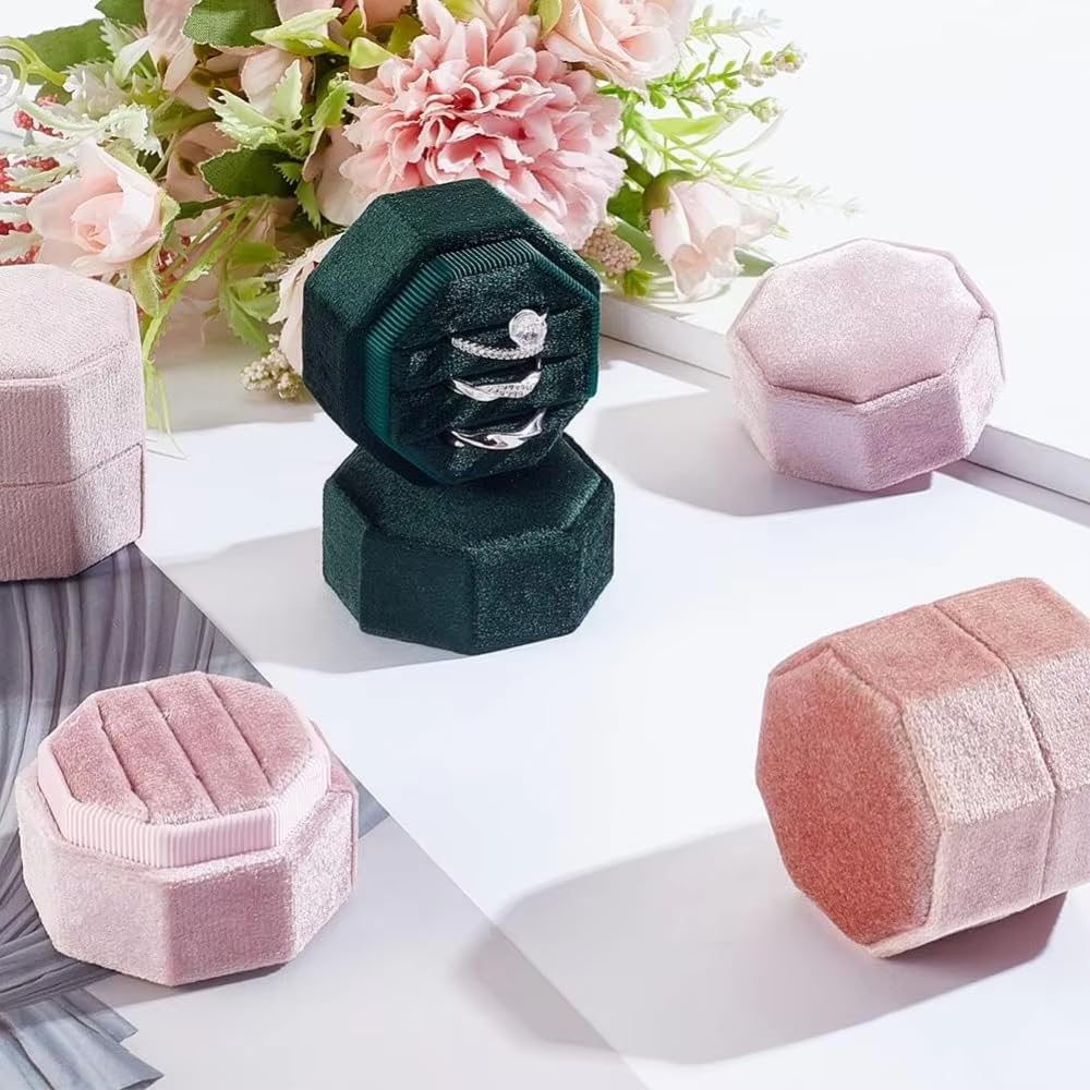 JZTang Boîte à Bijoux En Velours De Forme Octogonale à 3 Emplacements