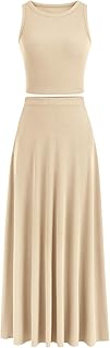 Women's 2 Piece Maxi Skirt Sets Casual Summer Knit Cropped Tank Top High Waisted Long Skirts Outfit - Buy now