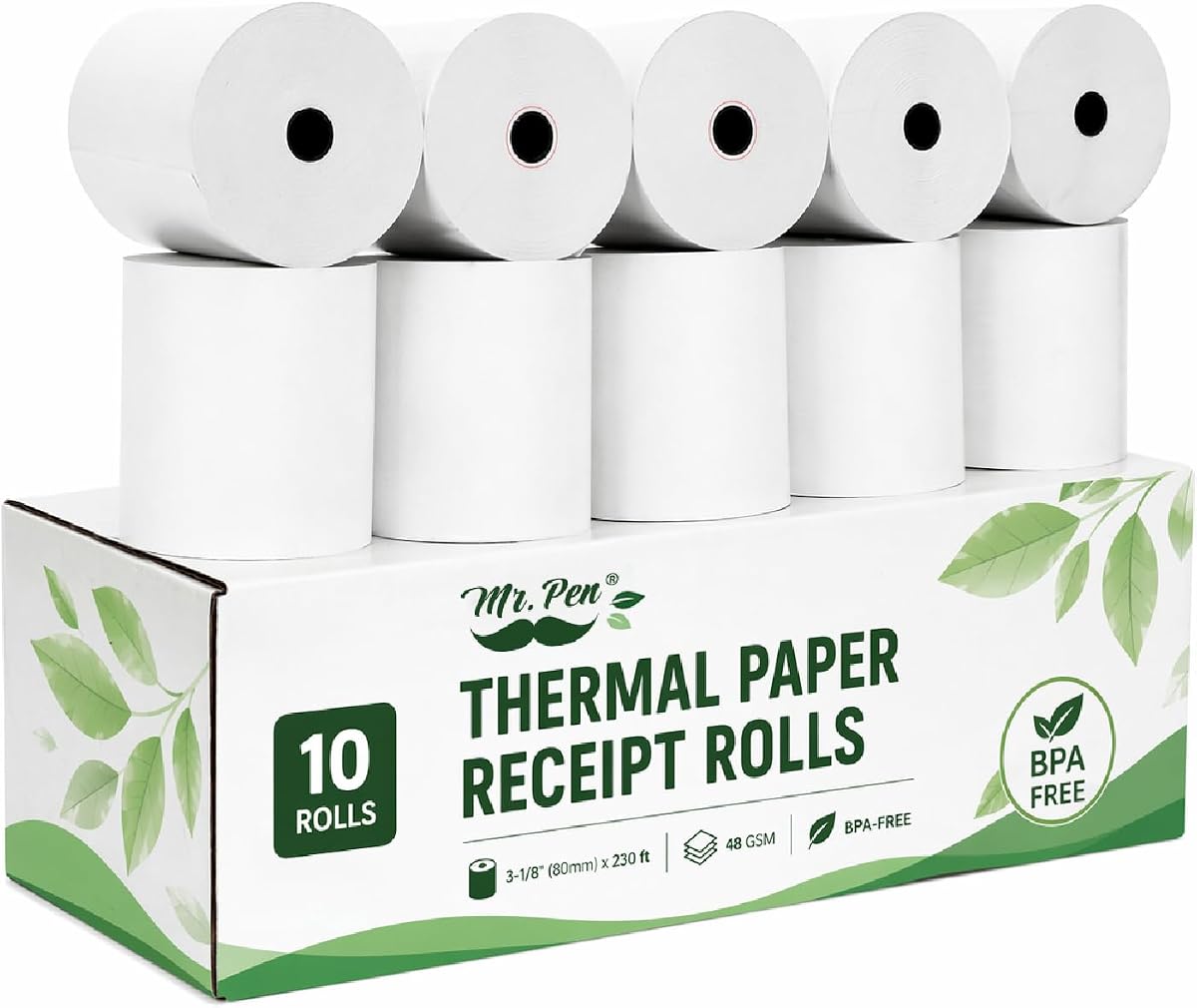Mr. Pen- Thermal Paper Receipt Rolls, 10 Pack, 3-1/8” (80mm) x 230 ft | 48 GSM Premium Quality Receipt Paper Rolls, BPA-Free, Compatible with Standard POS Thermal Printers & Cash Registers