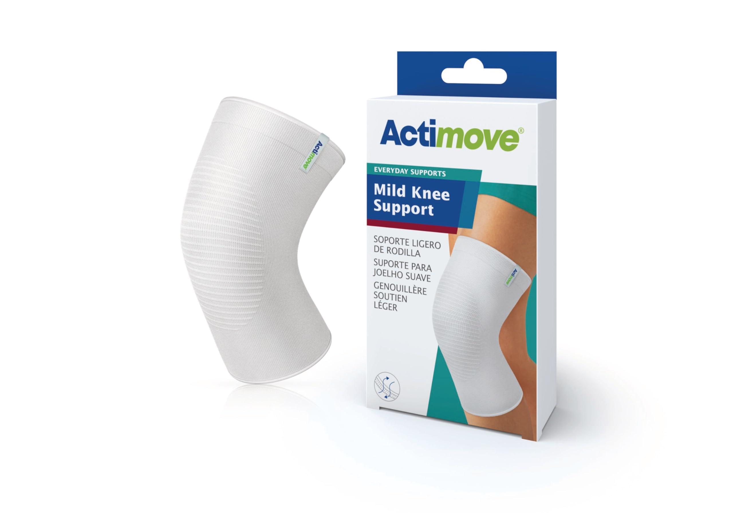 Actimove Everyday Supports Mild Knee Support - Mild Support, Lightweight, Easy to Apply for Slightly Swollen and Aching Knees – White, Medium
