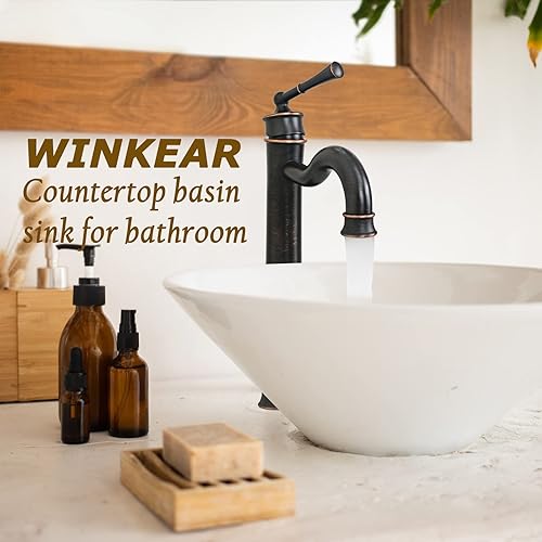 Miniatura 2 de WINKEAR Grifo de fregadero de recipiente ORB para baño, grifo alto de un solo agujero, montaje de desagüe desplegable sin líneas de suministro de