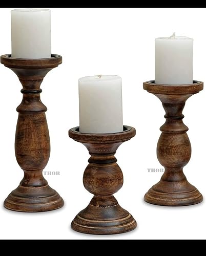 Candle Pillar Holder, Candle Holder Set of 3 Fall Wooden