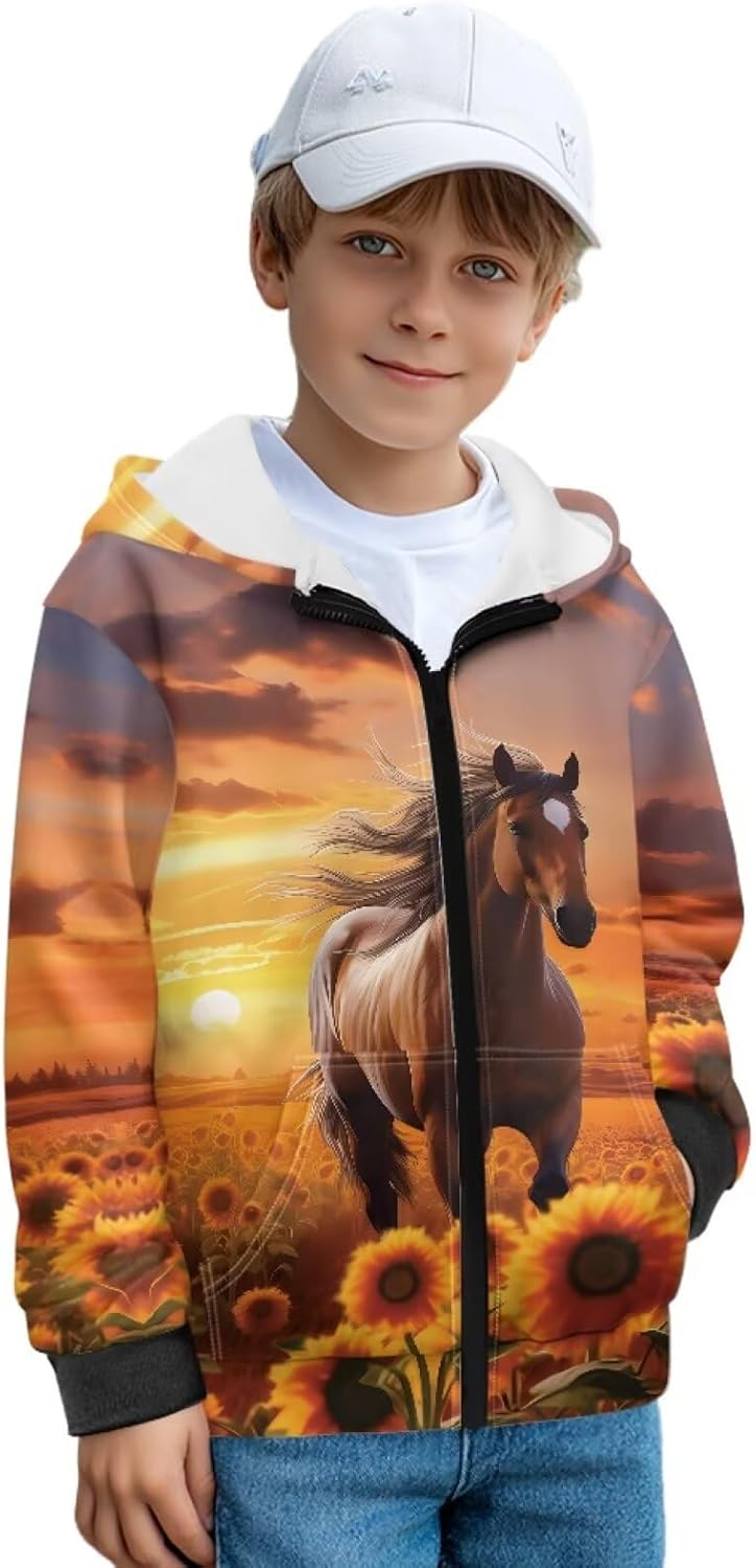 Boys Girls Hooded Hoodie Full Zip Sweatshirt with Pockets for Winter Fall Long Sleeve Fleece Hoodies