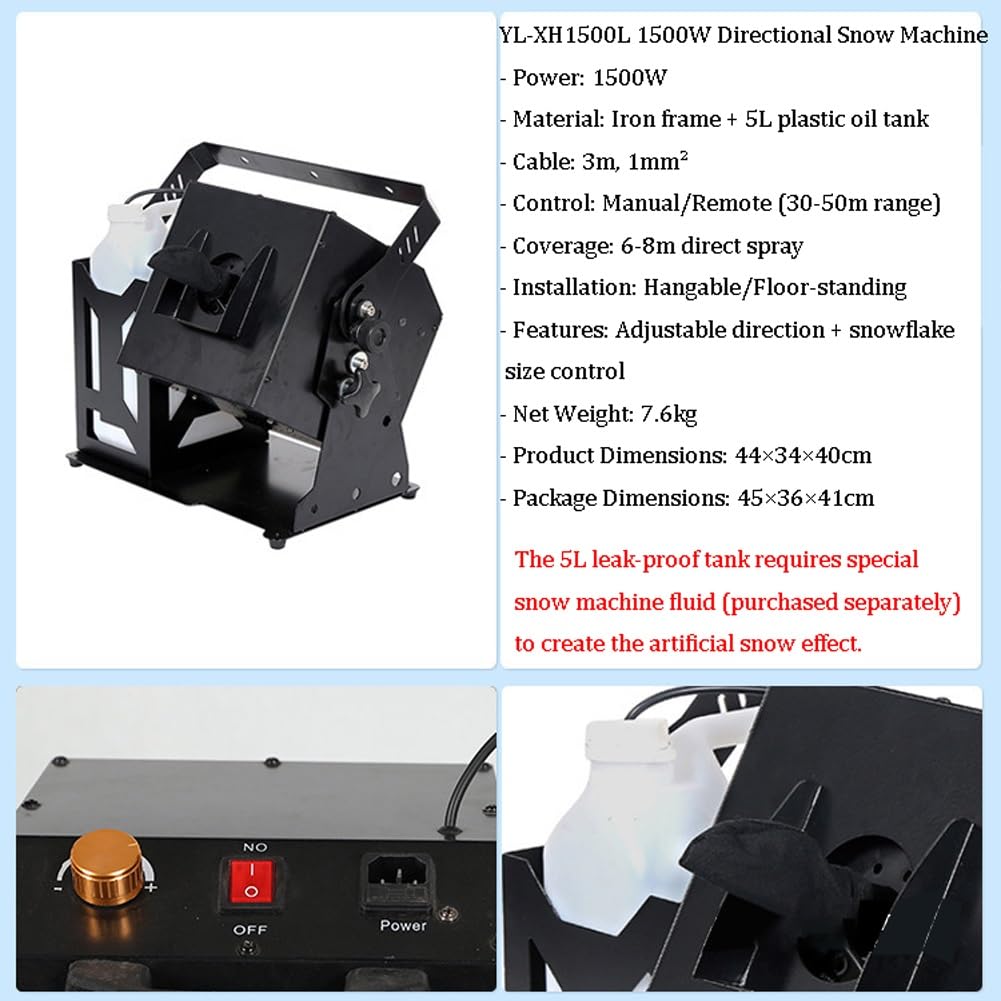 Macchina per inneve, professionale, 1000 W/1500 W, con telecomando, per eventi interni ed esterni, palcoscenico, DJ, Natale, matrimoni