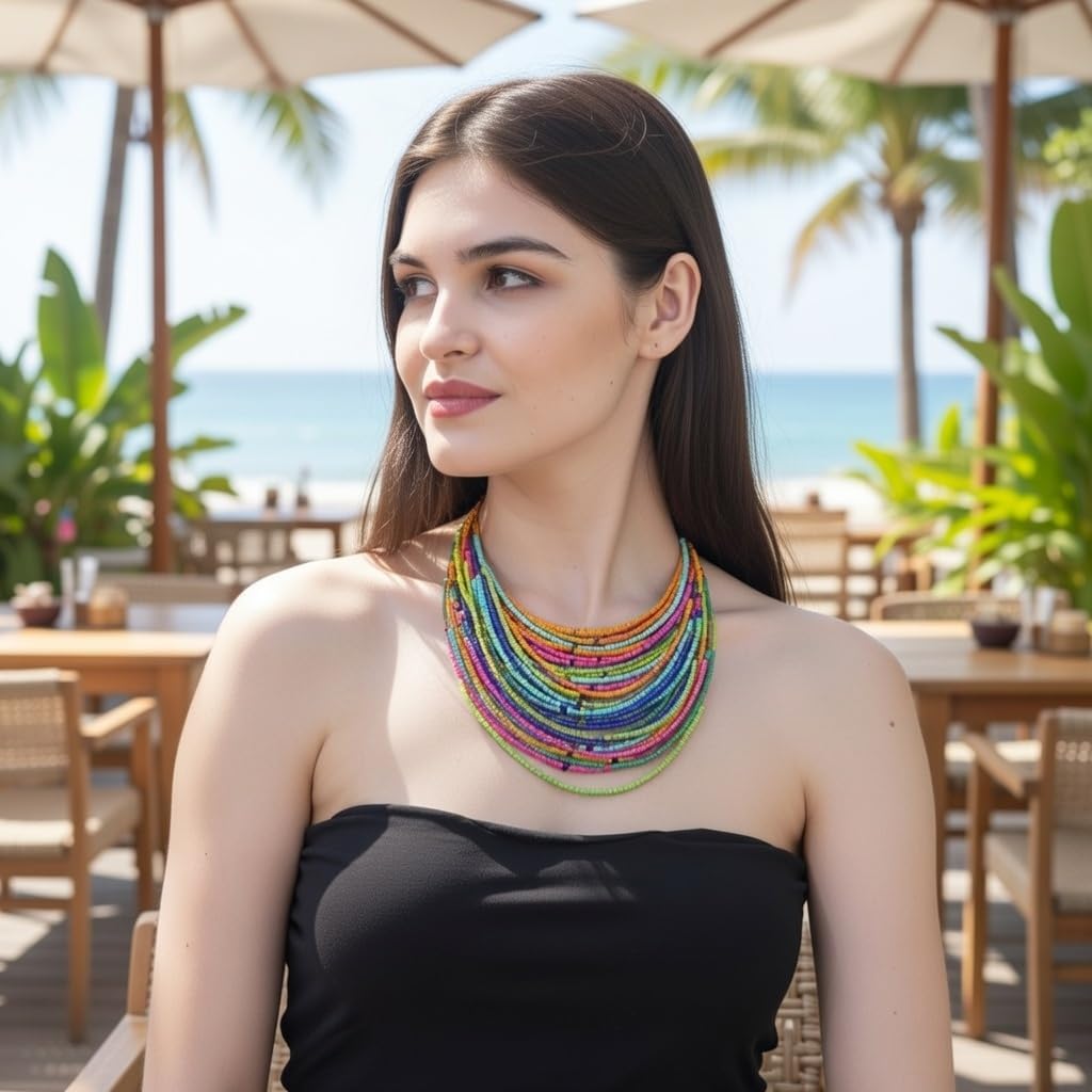 Bohemian handmade beaded statement necklace for women and girls by Ishvaku
