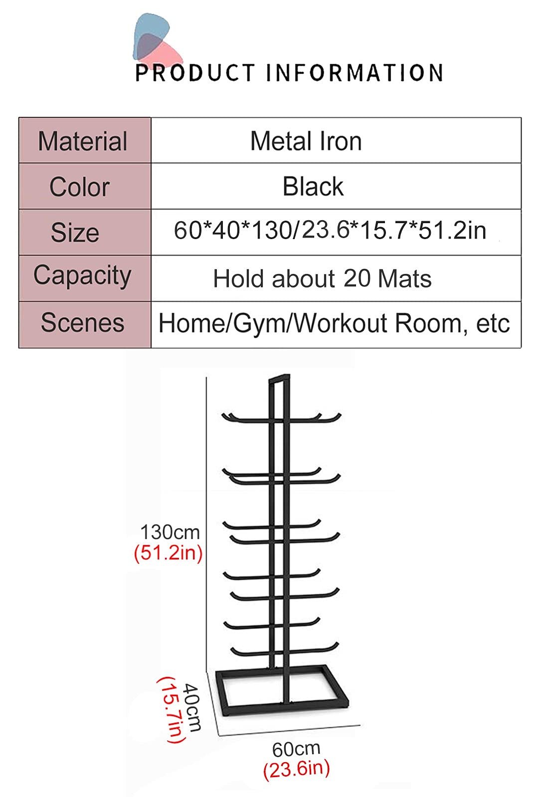 Soporte Vertical para Esterilla de Yoga, Organizador de Almacenamiento de 5 Niveles con Rodillos de Espuma de Doble Cara y colchonetas de Ejercicio, Soporte de exhibición de Metal