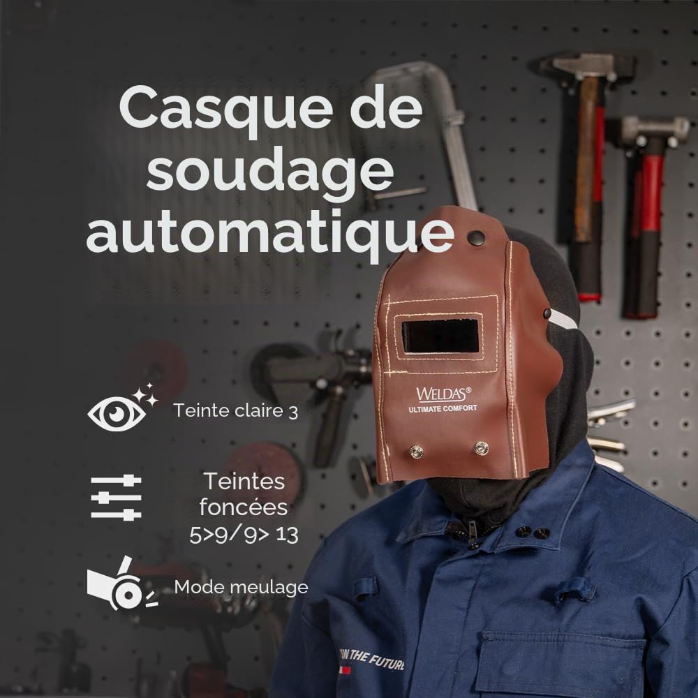 GYS, Masque de Soudage Pliable en Cuir, Teinte 11, Champ de Vision 92x36mm, pour MMA, TIG, MIG/MAG, Inclus 2 Verres Transparents