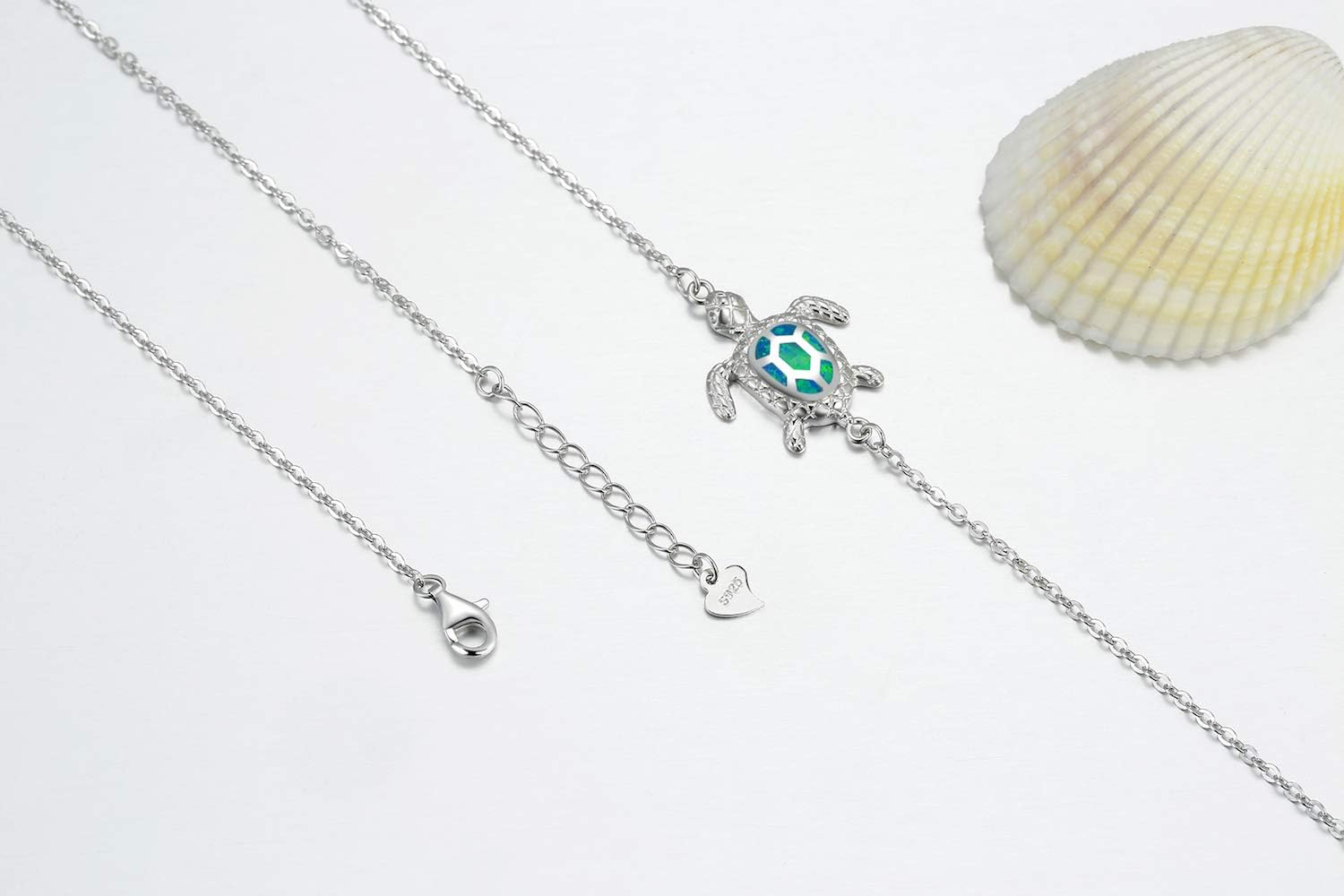Blue Opal Sea Turtle Ankle Bracelet Sterling Silver Anklet Fine Jewelry For Women Gifts (Large Bracelet)