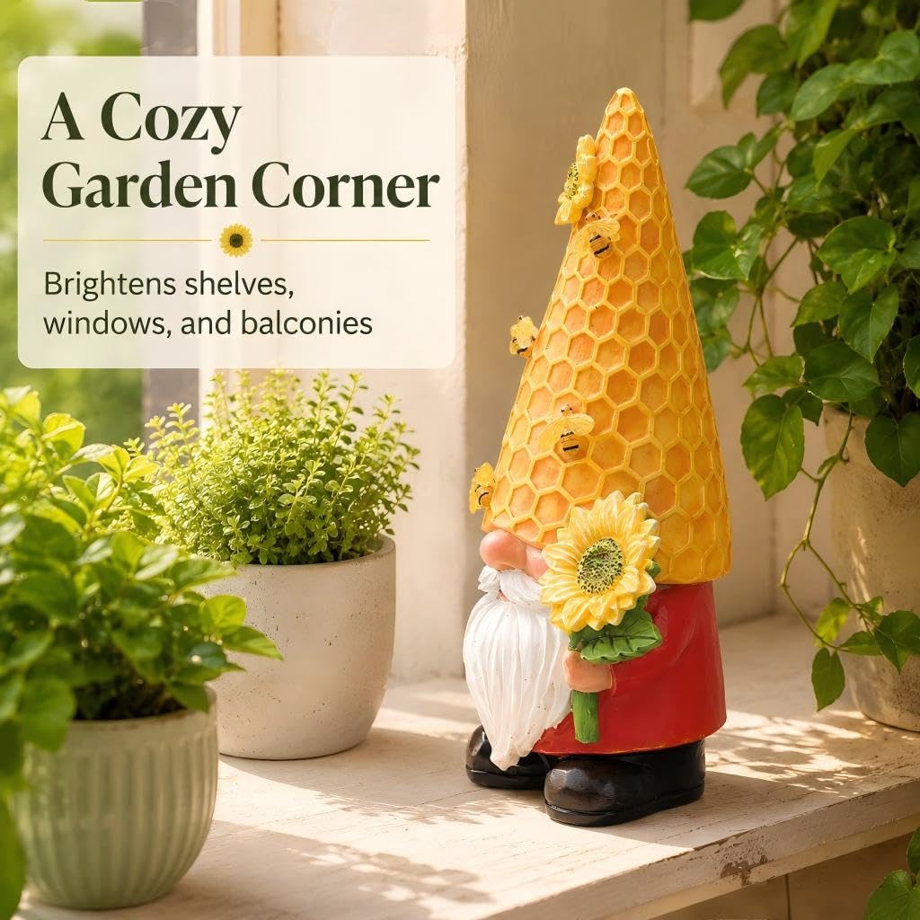 Gartenzwerge, Sonnenblumenzwerge, Gartendekoration, Gartendekoration, mit Solar-Bienenlichtern, Sommerdekoration, Zwerge, Außendekoration, Geschenke für Mutter, Frau, Hof, Kunstornament für