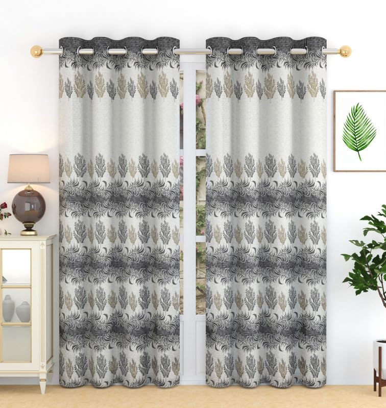 Image of Exporthub Jacquard Jute Curtains 9 feet Long Set of 2 Piece Grey Color Room Darkening Eyelet Long Door Curtain - for Living Room and Bedroom (EHSPR973 94)