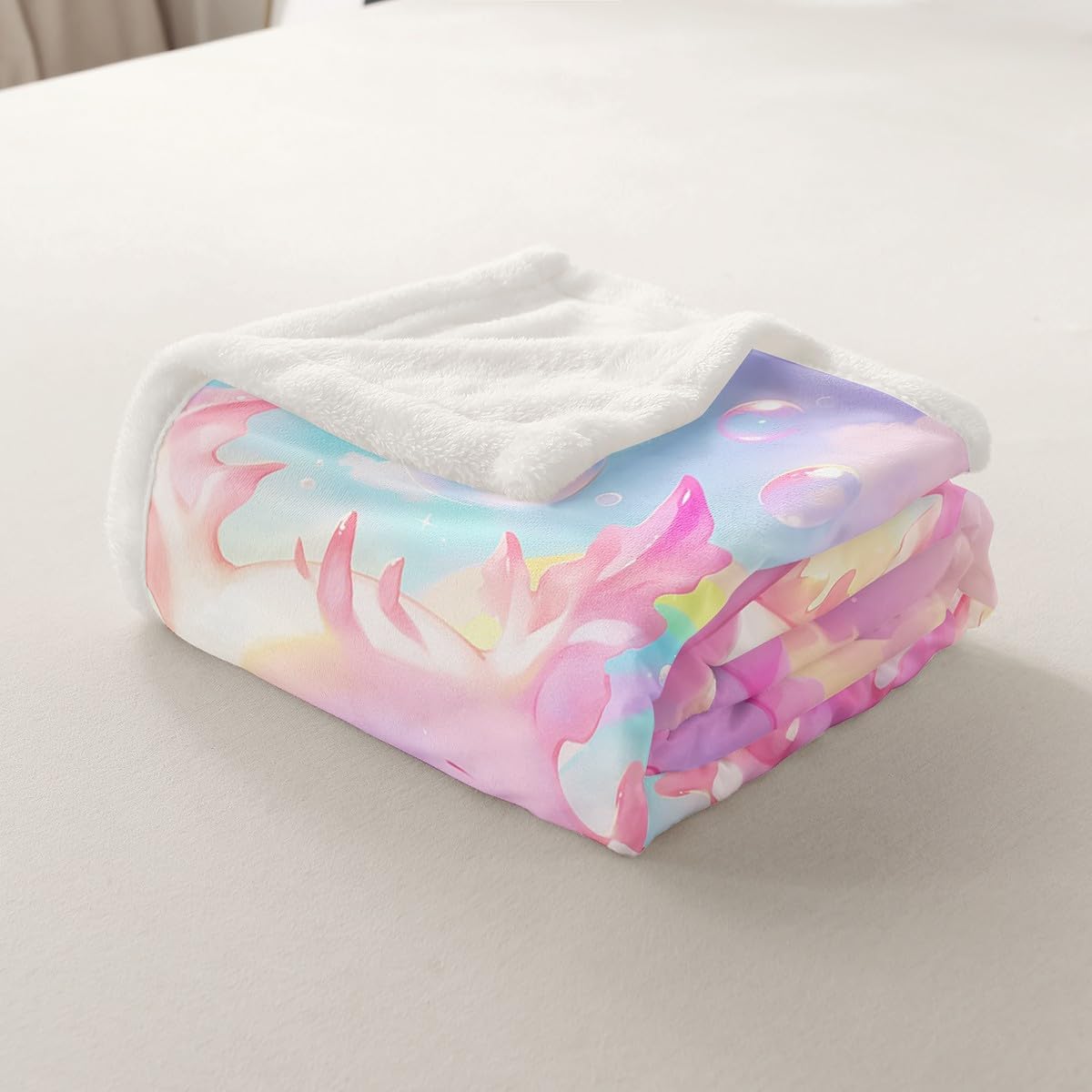Erosebridal Axolotl Sherpa Blanket Throw 50"X60" Kids Kawaiii Salamander Cute Throw Blanket Pink Dreamy Castle Nebula Fleece Blanket Ocean Animals Cute Fuzzy Blanket for Boys Girls Bed Couch