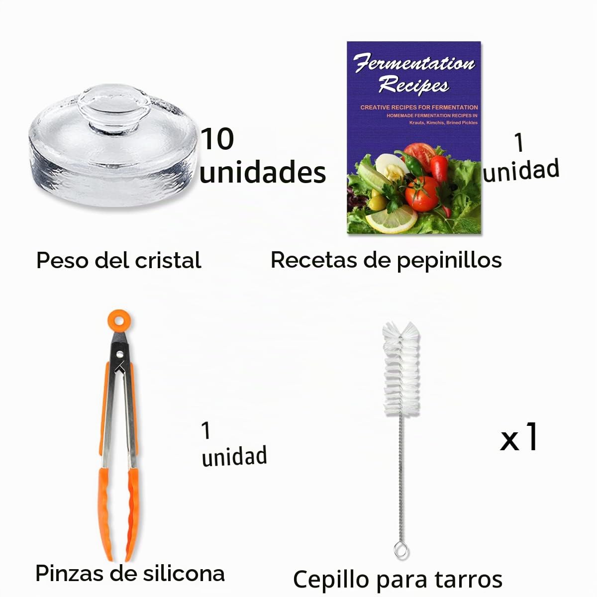 Artcome Paquete de 10 pesas de fermentación de vidrio con mango de fácil agarre y diseño de textura único para tarros grandes de boca ancha