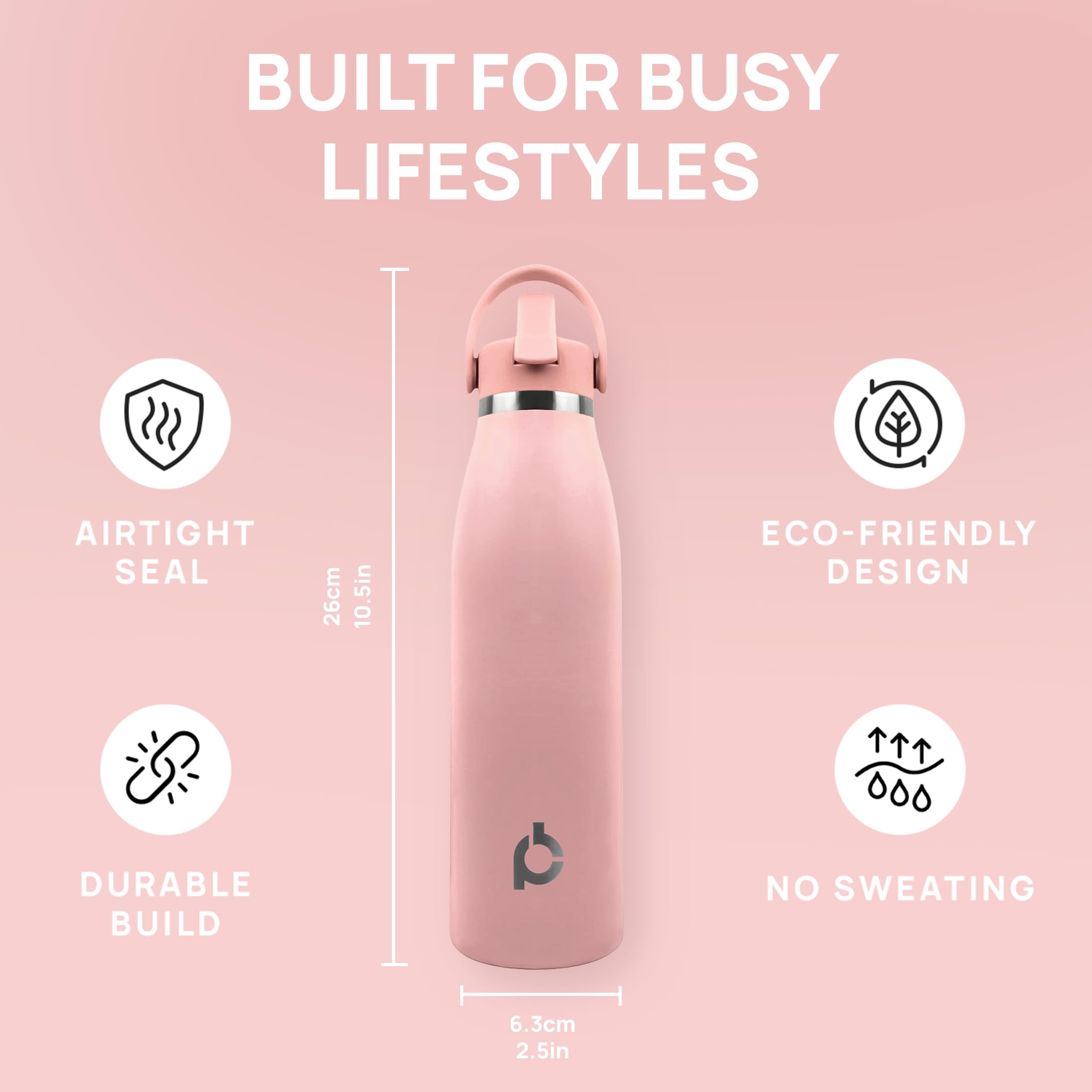 Positive Bottle® Insulated Stainless Steel Water Bottle 500ml/17oz, Rose Quartz, 500 ml - Image 3