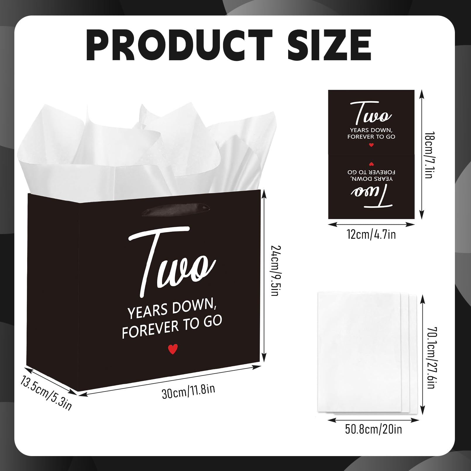 Gift Bag for the Second Anniversary, Gifts for a Second Anniversary, with Greeting Card and Tissue Paper, for Him, Her, Boyfriend, GF, Wife, Husband, Two Year Wedding Anniv. Presents Couples