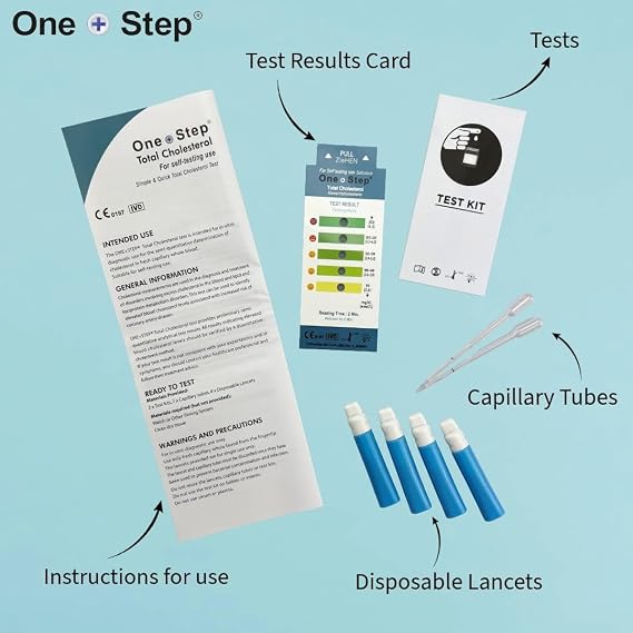 One Step 2 x Total Cholesterol Test Kits, Home Cholesterol Test Kit UK