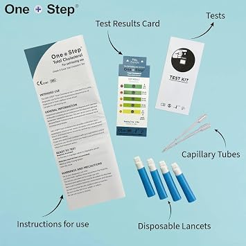 One Step 2 x Total Cholesterol Test Kits, Home Cholesterol Test Kit UK