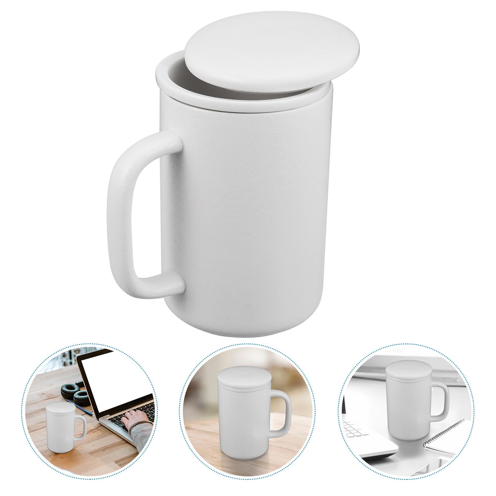 Keramik Teebecher 400ml mit Deckel und Teesieb Weißer Moderner Wasserbecher für Büro und Zuhause Stilvoll und Praktisch zum Trennen von Teerückständen