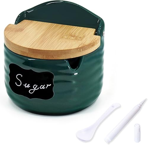 Miniatura 1 de Contenedor de azúcar, azucarero de cerámica con tapa y cuchara, bodega de sal, tarro de azúcar, caja de sal, recipiente de sal con tapa para el