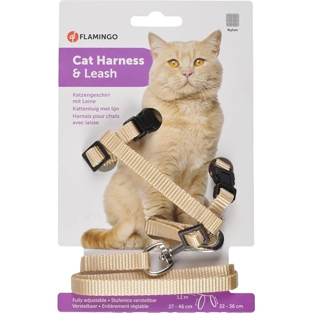 Foto 2 de 4 de Flamingo ARNÉS para Gatos + Correa ZIGGI Beige 20-35CM 10MM