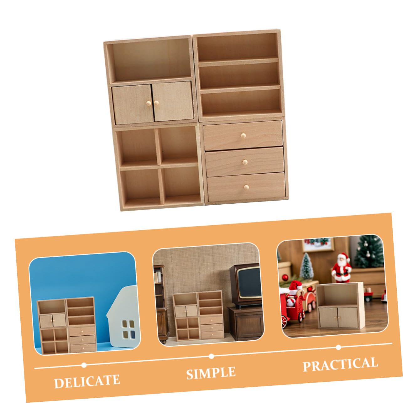 Muebles Miniatura de Madera para Casa de Muñecas 4 Piezas Beige