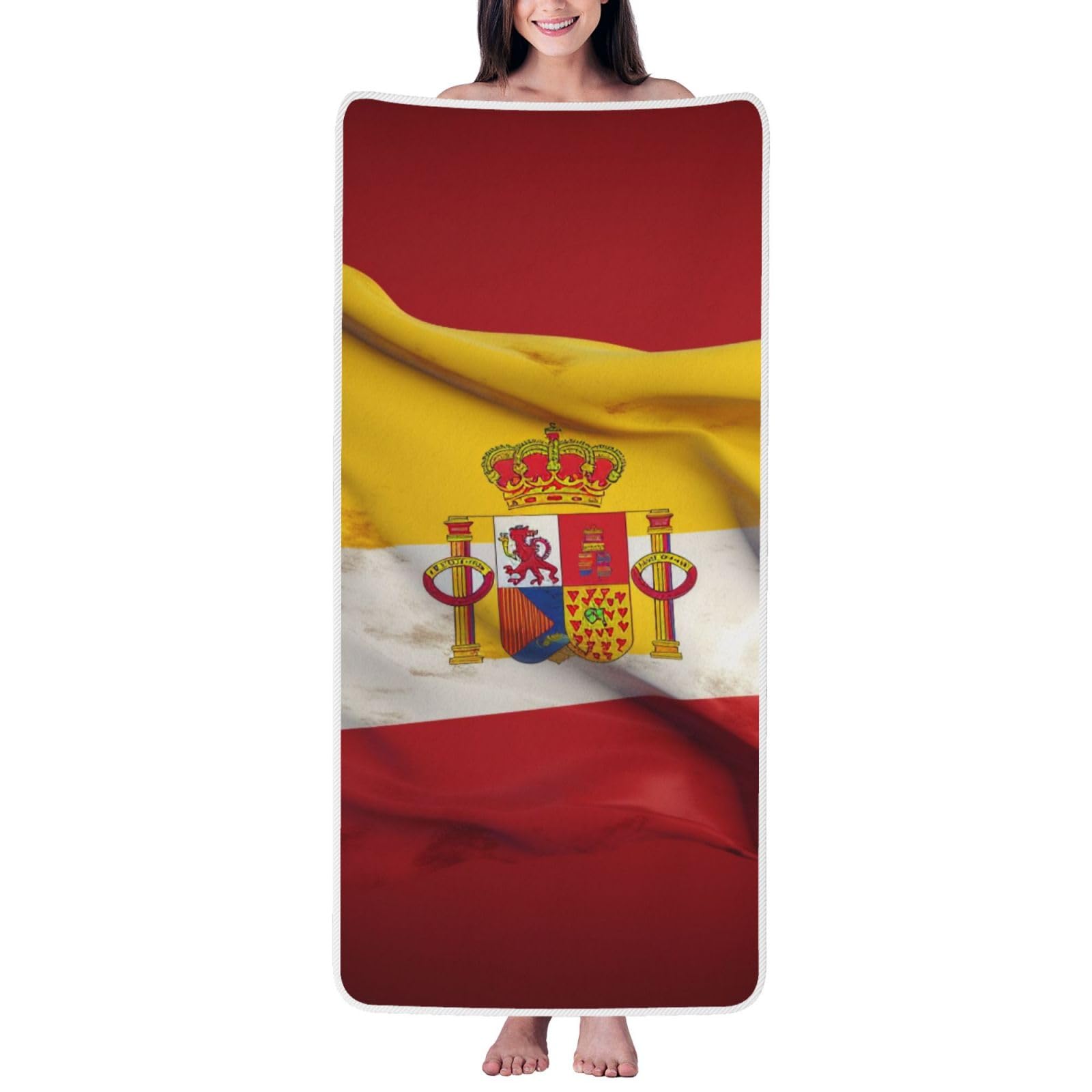WPKJU Spain Flag Printed Bath Towel with White Edging - 27x55 in Soft Extra Absorbent Coral Velvet Shower Towels for Bathroom