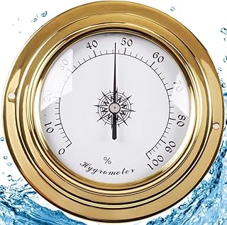 MAJHER Barometer,Traditional Weather Station Traditional Barometer Traditional Weather Station Brass Case 3.8in 98mm Clock Tide Clock Weather Forecast Boat Accessory, No Battery Needed, For Offices Ga