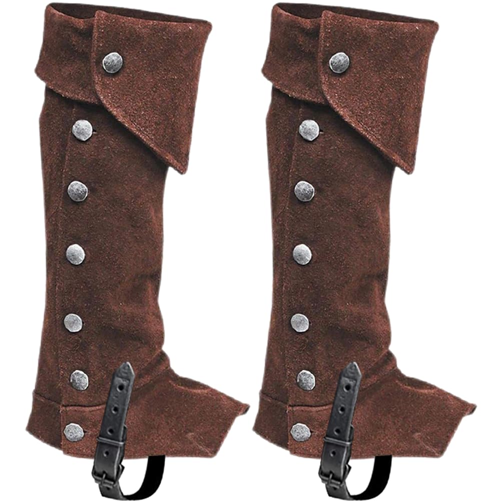 Hrippy Men's Brown Medieval Gothic Punk Leg Viking Knight Bandage Boots Case Wo Cosplay Shoes Cover Retro Foot Guard