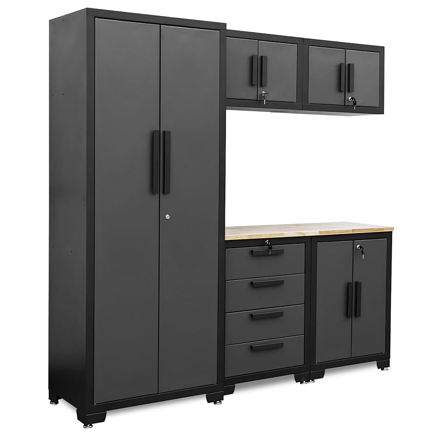 TCE Garage Cabinets Storage System: 6 Piece Set with Lockers