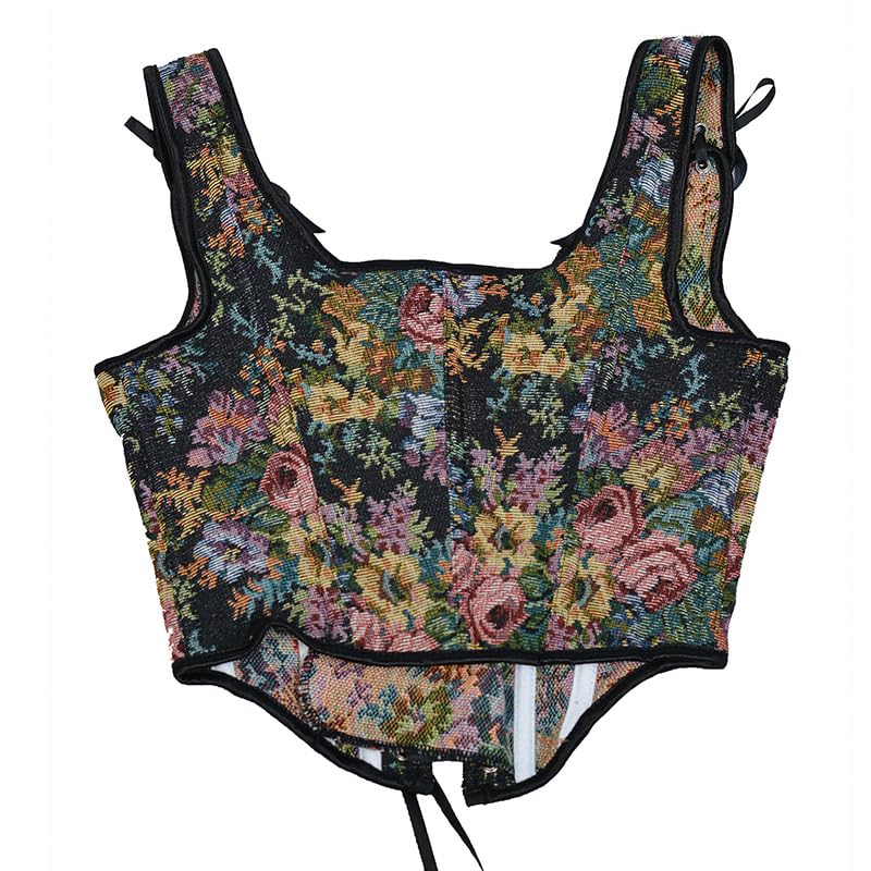 Image of CONCINEROS Women's Summer Vintage Floral Renaissance Corset Top for Women Y2k Tops Sleeveless Drawstring Crop Top