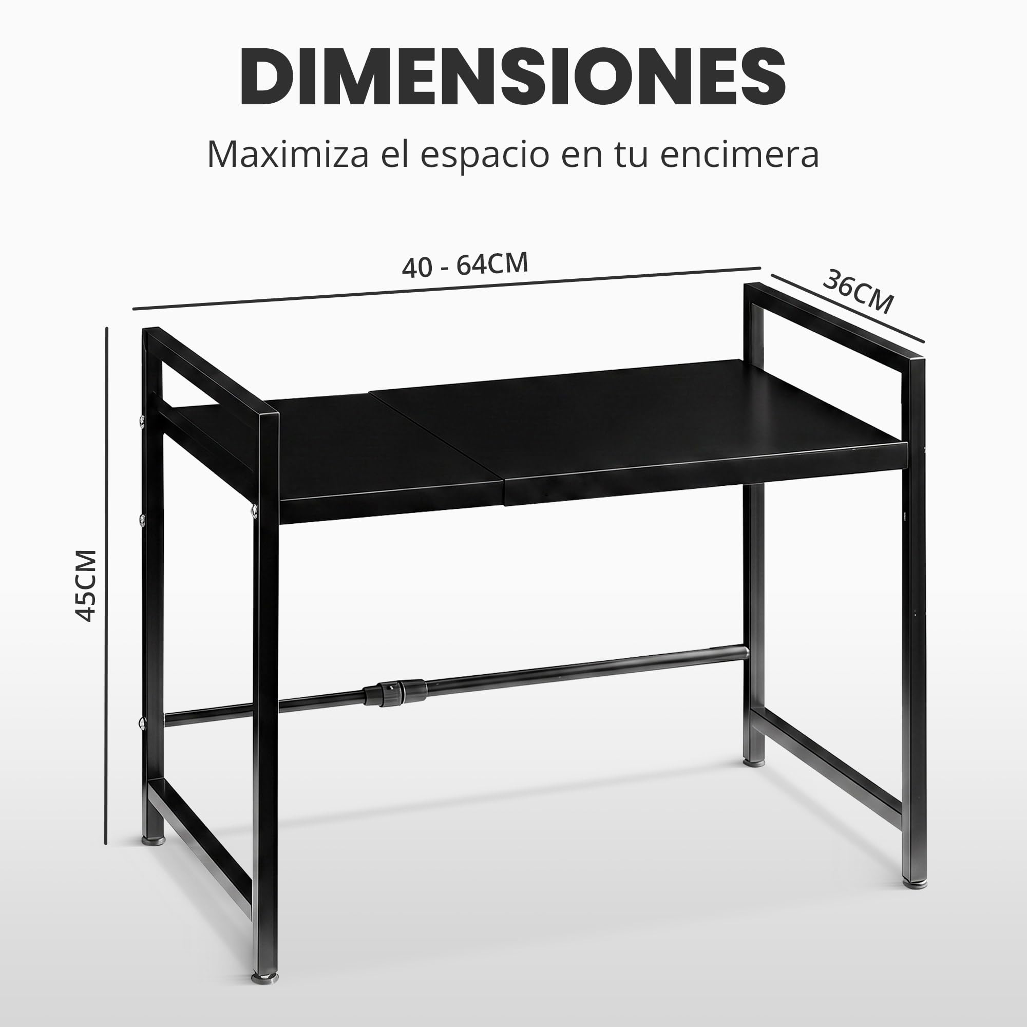 JUPPLIES Soporte Microondas Ajustable de Cocina | Estante Extensible Encimera para Microondas, Horno y Electrodomésticos | Mueble Organizador Cocina con Estantería Resistente y Fácil Montaje