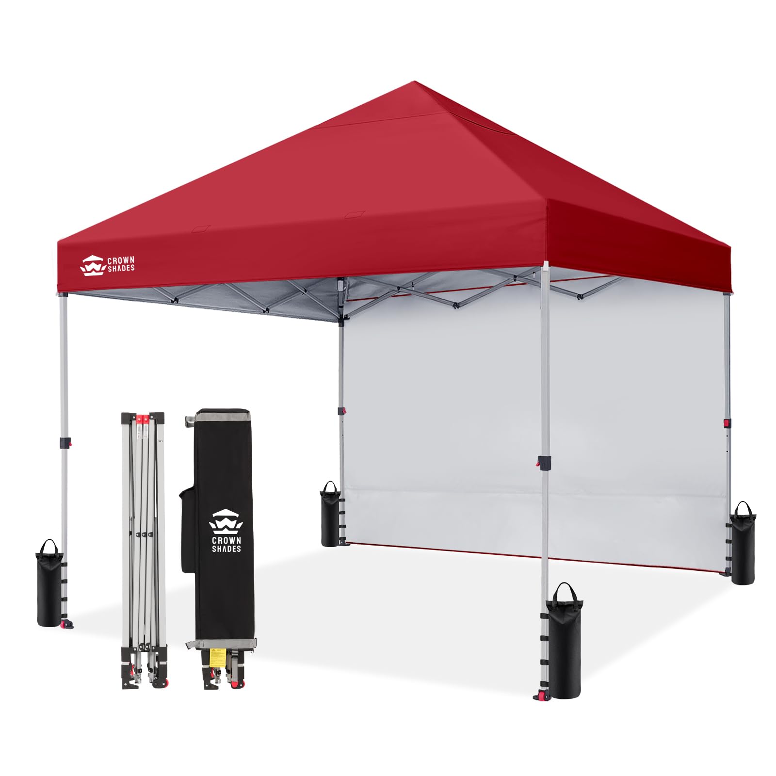 CROWN SHADES 8x8 Pop Up Canopy with 1 Side Wall - Beach Tent with One Push Setup - Outdoor Sun Shade for Events, Parties, Camping - Gazebo with