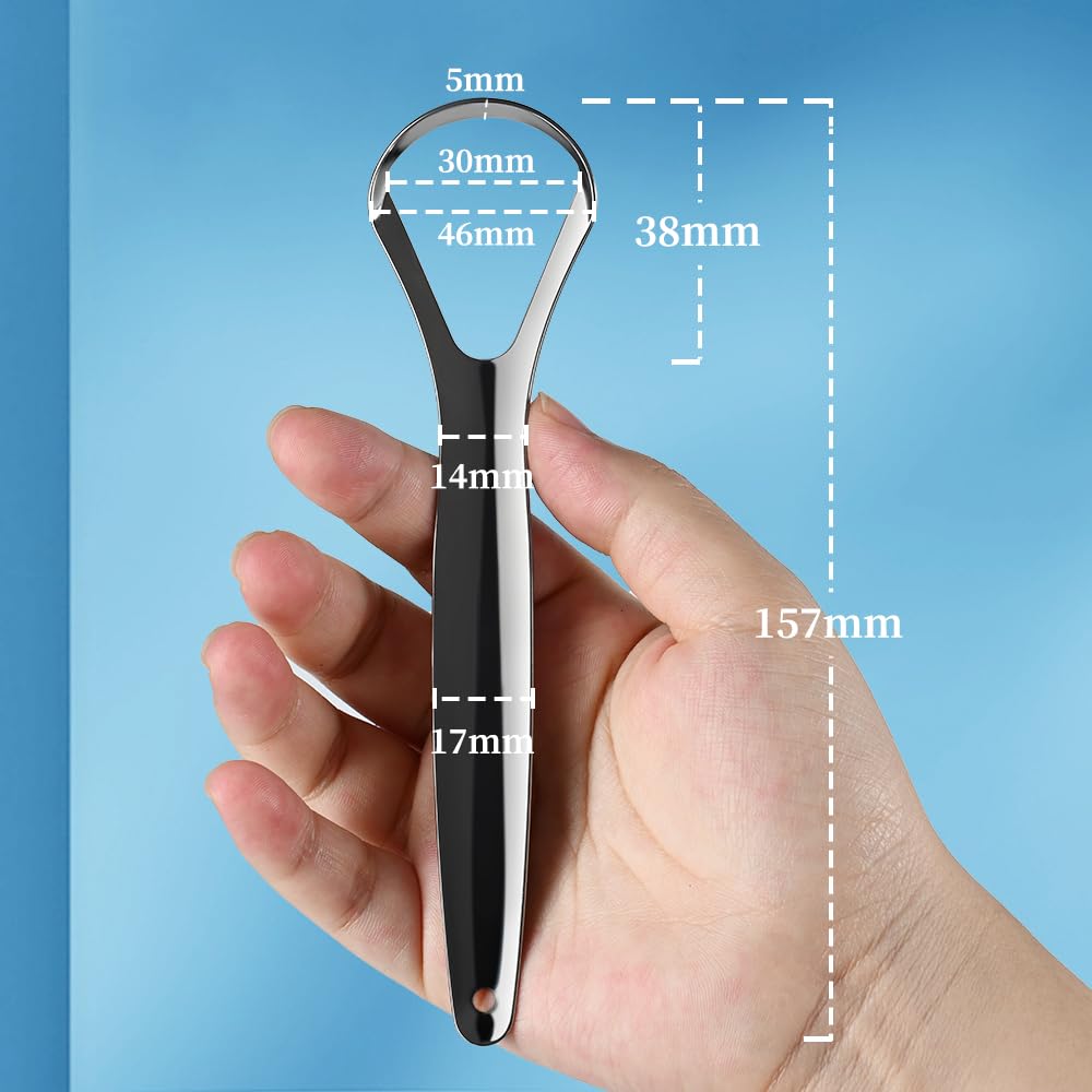 VIWIK Paquete de 6 raspadores de lengua de acero inoxidable, sin BPA, fácil de usar, suave con la lengua, promueve el aliento fresco y la higiene bucal, duradero, resistente al óxido, adecuado para
