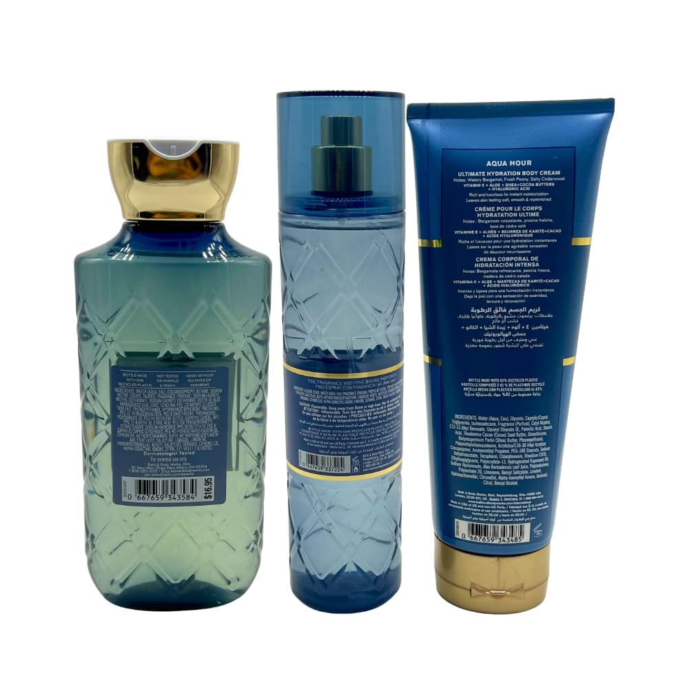 Bath & Body Works AQUA HOUR Fine Fragrance Mist, Ultimate Hydration Body Cream & Body Wash 3-piece Gift Set with a Red Bow for Holidays - Full Size - Image 4
