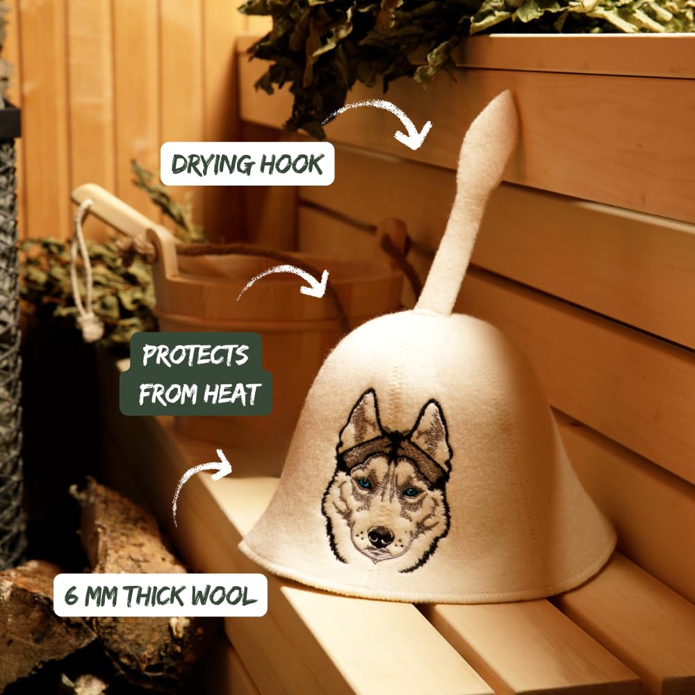 Chapeau de Sauna Sauna Husky Blanc - Feutre de Laine Biologique