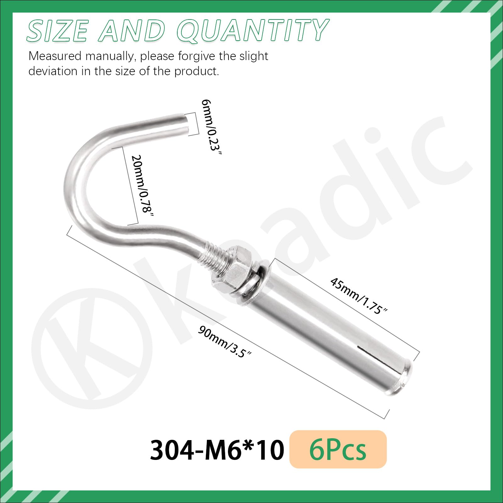 Keadic 6Pcs M6 Expansion Hook,304 Stainless Steel Concrete Wall Hook - Image 2