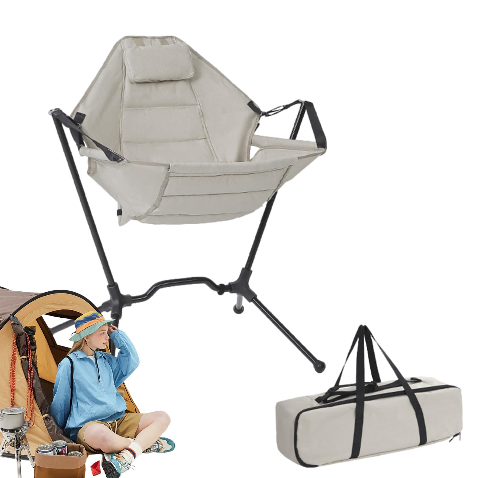 Chaise de camping avec balancement fluide et assise ergonomique