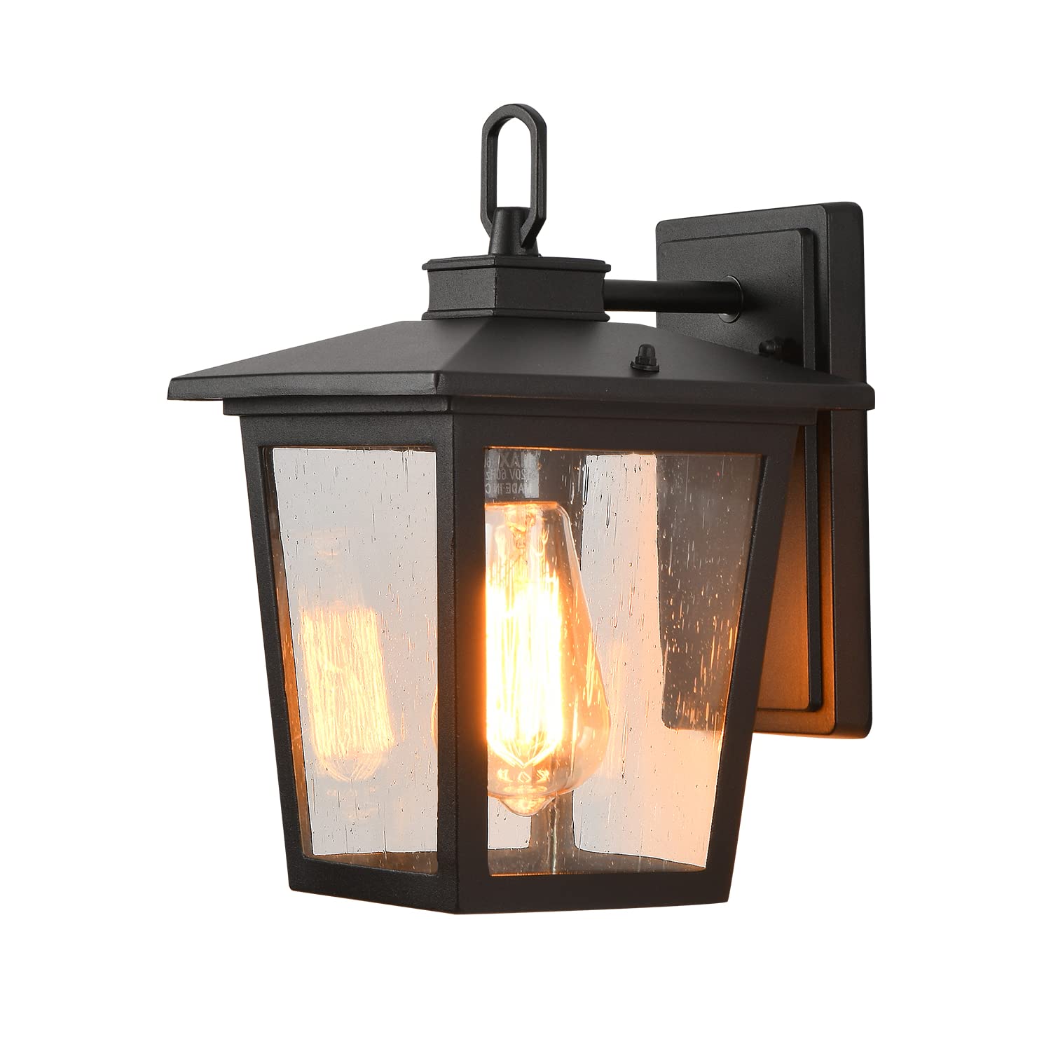 Smeike Outdoor Wall Lantern, Black Outside Wall Sconce with Anti-Rust, Exterior Waterproof Porch Light, Outdoor Lights Fixtures Wall Mount with Seeded Glass for House Patio Garage