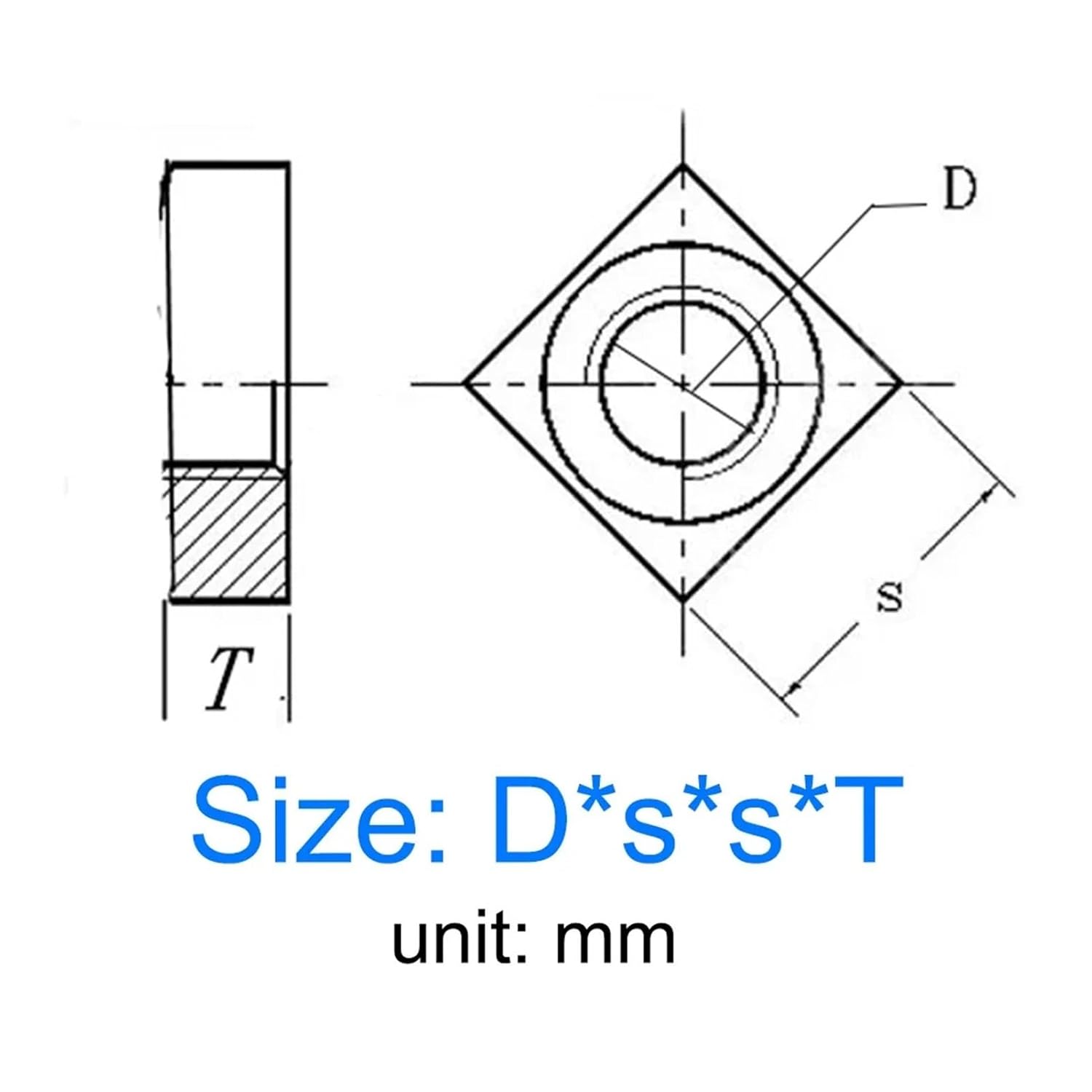 Square nut 20/40pcs DIN562 M3 M4 M5 M6 Galvanized Zinc Plated Carbon Steel Thin Square Nuts Quadrangle Block(40pcs,M5x18x18x4)