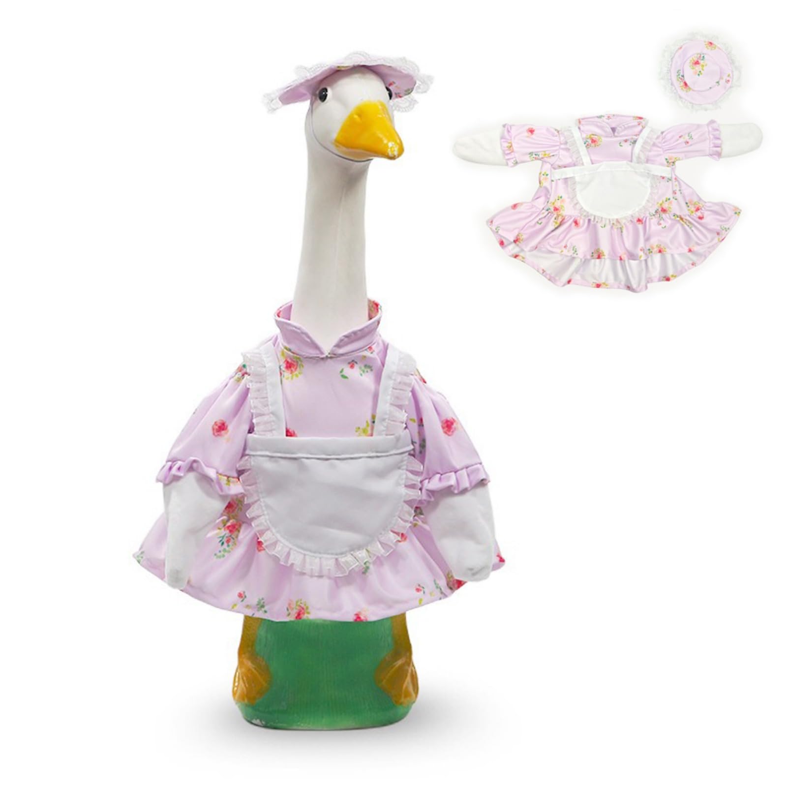 JHUAJISFC Pink Floral Maid Porch Goose Outfit, 23" Yard Lawn Statue Clothes