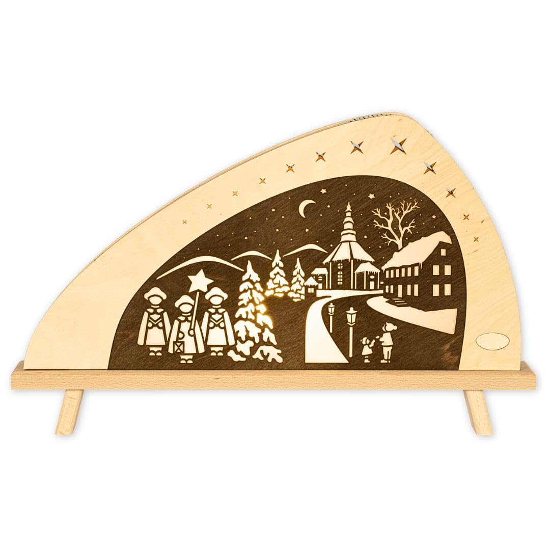 weigla - Dekoleuchte original Erzgebirge I Motiv Weihnachten in Seiffen I 1 LED Lampe I 0,8 W, E14 I Weihnachtsdeko innen I Weihnachtsbeleuchtung aus Holz I Fensterdeko