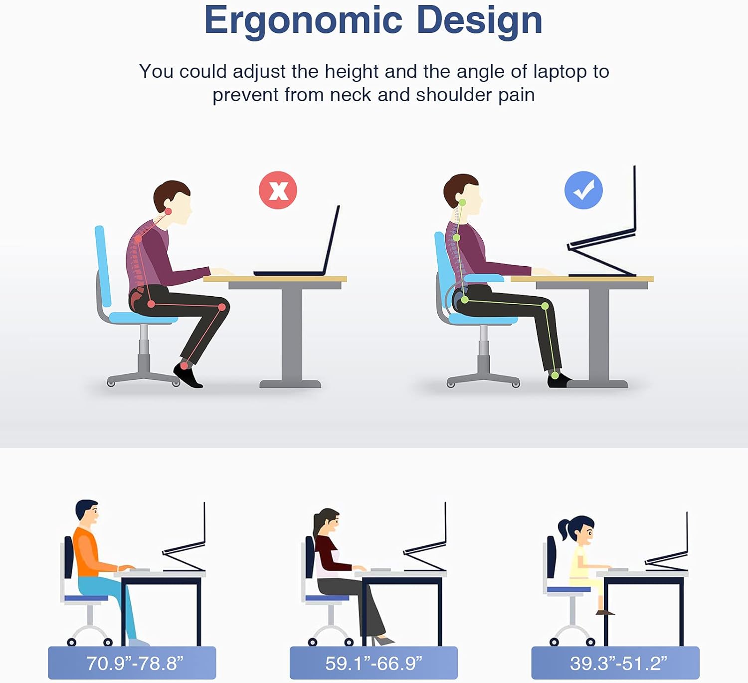 Adjustable Laptop Stand,Portable Laptop Computer Stand Riser&Multi-Angle Stand with Heat-Vent to Elevate Laptop Holder for Mac,Notebook,Lenovo KT1-black