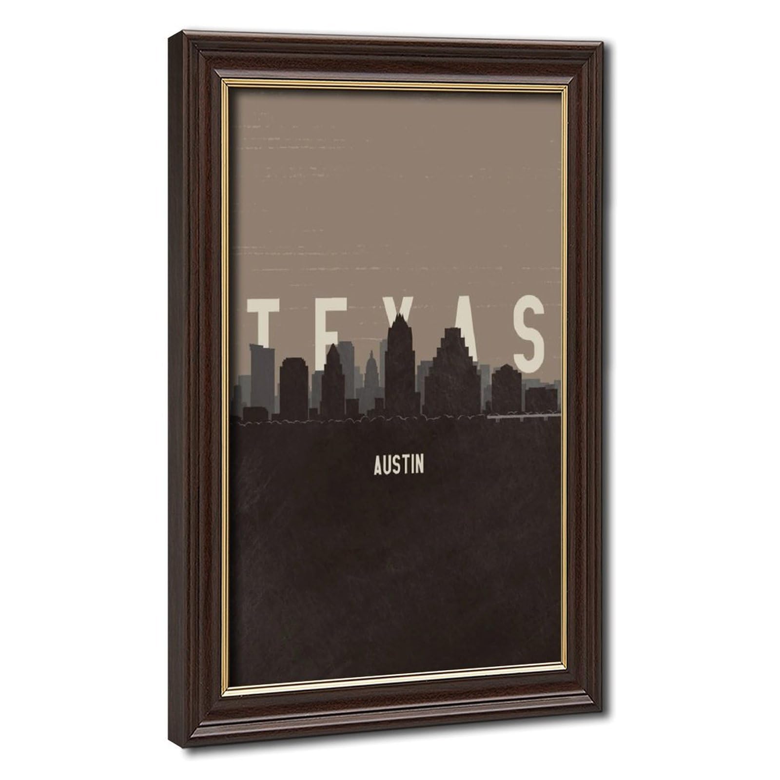 Poster su tela con ritratti di Austin Texas Skyline vintage minimalista, poster da viaggio, decorazione per camera da letto, paesaggio sportivo, ufficio, stanza, regalo, cornice Mokume Gane, 40,6 x 61
