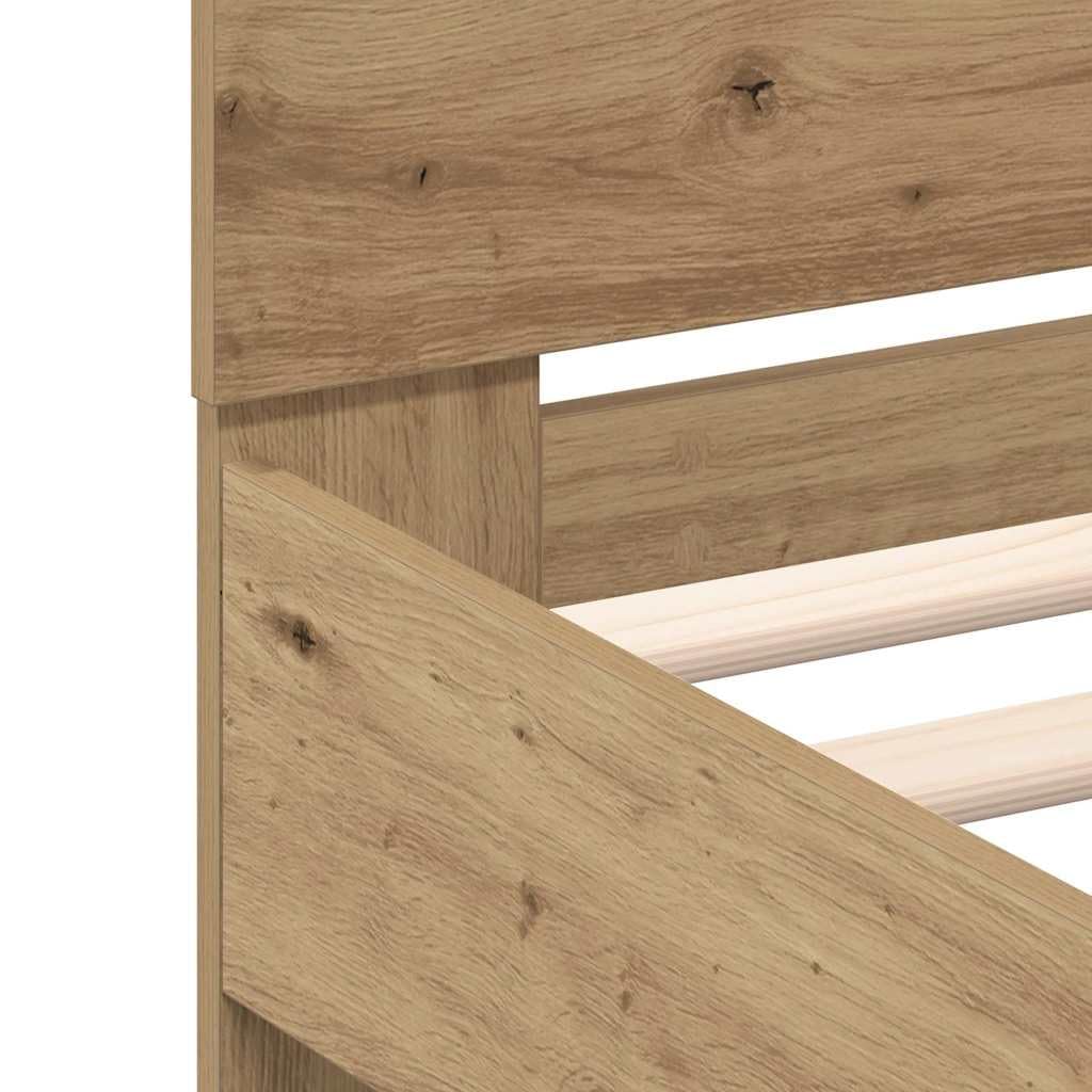 vidaXL Bettrahmen mit LED Artisan-Eiche 90 x 200 cm Holzwerkstoff, Bettmöbel, Holzrahmen, rechteckig, Lattenrost, modernes Design, einfach schick