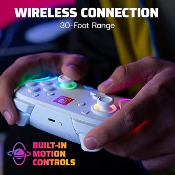 PDP Afterglow Wave Wireless RGB Gaming Controller for Nintendo Switch 2 | Nintendo Switch Lite, OLED, RGB LED Lighting, App Customization, Rechargeable 20-Hr Battery, 2 Mappable Back Buttons, White