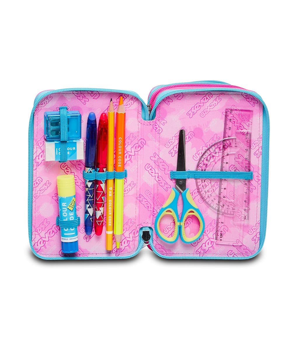 Seven, Astuccio Scuola 3 Zip LIQUID PAINT, Nero - Attrezzato con Matite, Pennarelli ecc.., Portapenne Scuola Bambino