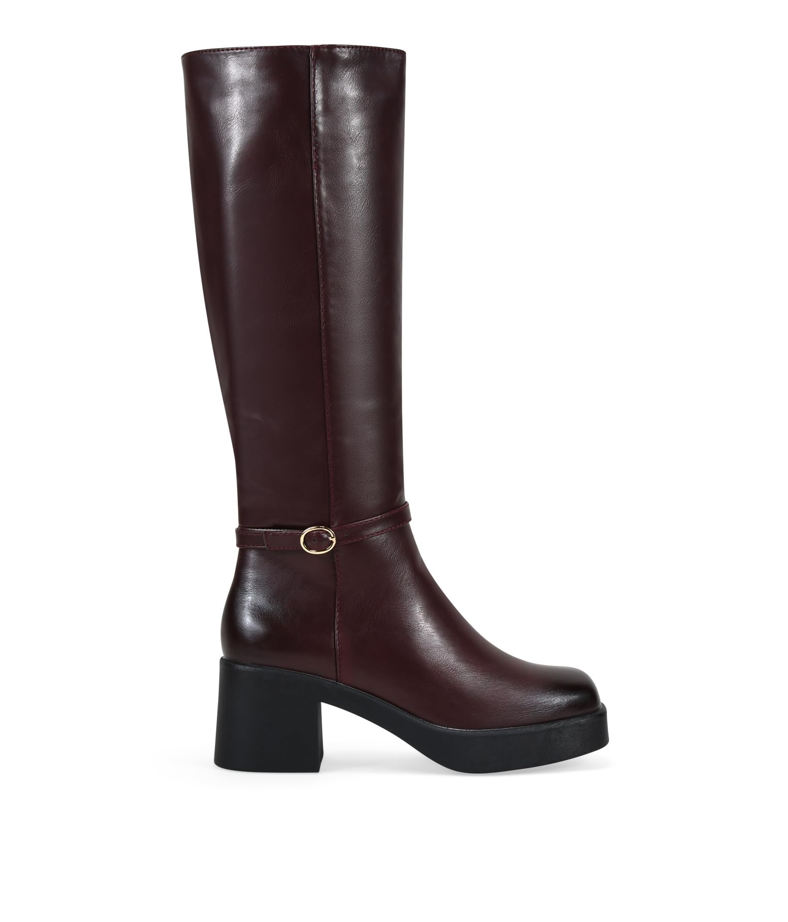 BOSANOVA Botas Altas con tacón con Tira Decorativa con Hebilla, Acabado Cuadrado y Suela de Plataforma de 2 cm con tacón Cuadrado de 6.5 cm. Cierre con Cremallera Interior. Calzado para Mujer